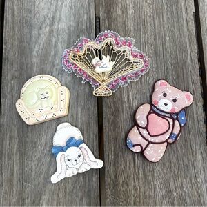 Vintage Granny Core Refrigerator Magnets Bundle of Four Cat Bear Bunny Swan